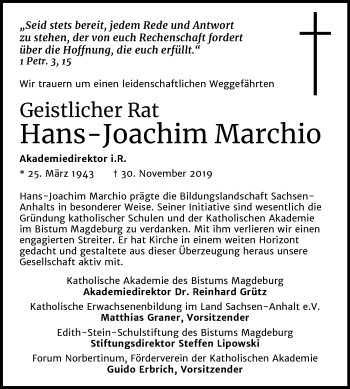 Traueranzeige von Hans-Joachim Marchio von Mitteldeutsche Zeitung Halle/Saalkreis