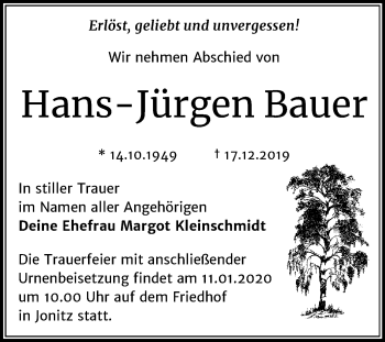 Traueranzeige von Hans Jürgen Bauer von Super Sonntag Dessau-Roßlau