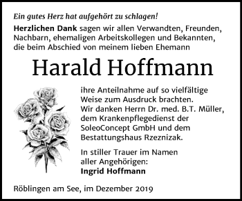 Traueranzeige von Harald Hoffmann von Wochenspiegel Mansfelder Land