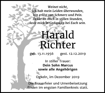 Traueranzeige von Harald Richter von Super Sonntag Wittenberg