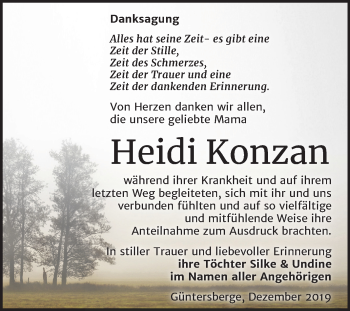 Traueranzeige von Heidi Konzan von Super Sonntag Quedlinburg