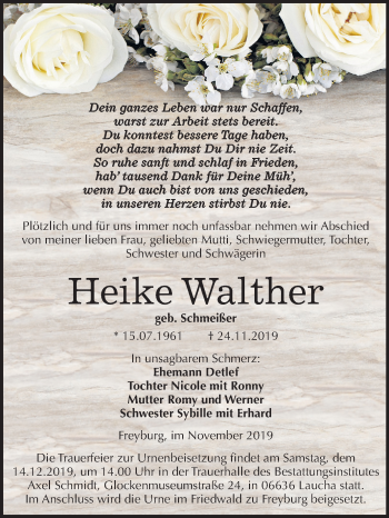 Traueranzeige von Heike Walther von Wochenspiegel Naumburg/Nebra