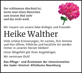 Traueranzeige von Heike Walther von Wochenspiegel Naumburg/Nebra