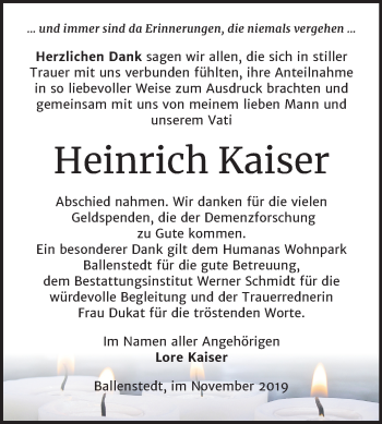 Traueranzeige von Heinrich Kaiser von Super Sonntag Quedlinburg