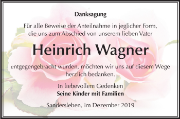 Traueranzeige von Heinrich Wagner von Super Sonntag Mansfelder Land