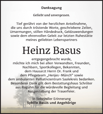 Traueranzeige von Heinz Basus von Mitteldeutsche Zeitung Merseburg/Querfurt