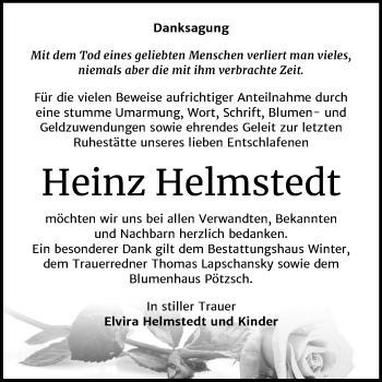 Traueranzeige von Heinz Helmstedt von Mitteldeutsche Zeitung Bitterfeld