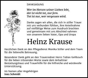 Traueranzeige von Heinz Krause von Mitteldeutsche Zeitung Dessau-Roßlau