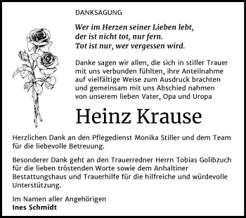 Traueranzeige von Heinz Krause von Super Sonntag Dessau-Roßlau