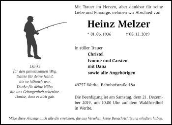 Traueranzeige von Heinz Melzer von Super Sonntag Bernburg