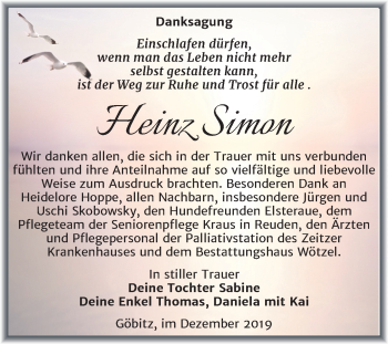 Traueranzeige von Heinz Simon von Super Sonntag Zeitz