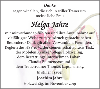 Traueranzeige von Helga Jahre von Mitteldeutsche Zeitung Bitterfeld