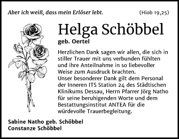 Traueranzeige von Helga Schöbbel von Mitteldeutsche Zeitung Dessau-Roßlau