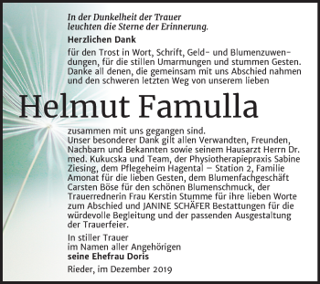 Traueranzeige von Helmut Famulla von Mitteldeutsche Zeitung Quedlinburg