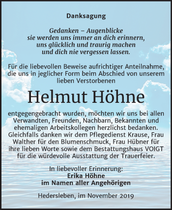 Traueranzeige von Helmut Höhne von Mitteldeutsche Zeitung Mansfelder Land