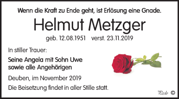 Traueranzeige von Helmut Metzger von Wochenspiegel Weißenfels