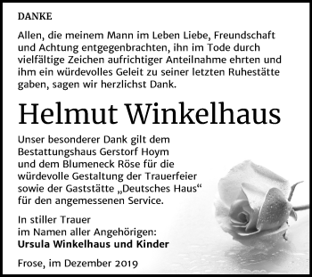 Traueranzeige von Helmut Winkelhaus von Super Sonntag Aschersleben