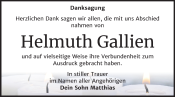 Traueranzeige von Helmuth Gallien von Super Sonntag Wittenberg