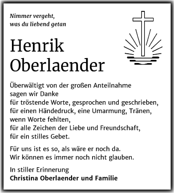 Traueranzeige von Henrik Oberlaender von Super Sonntag Aschersleben