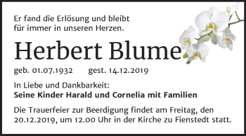 Traueranzeige von Herbert Blume von Mitteldeutsche Zeitung Halle/Saalkreis