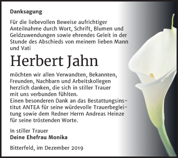 Traueranzeige von Herbert Jahn von Mitteldeutsche Zeitung Bitterfeld