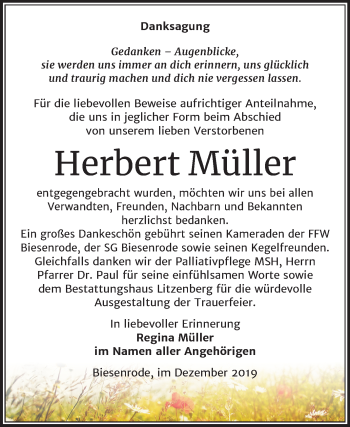 Traueranzeige von Herbert Müller von Super Sonntag Mansfelder Land