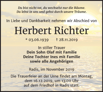 Traueranzeige von Herbert Richter von Super Sonntag Wittenberg