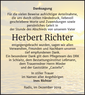 Traueranzeige von Herbert Richter von Mitteldeutsche Zeitung Wittenberg