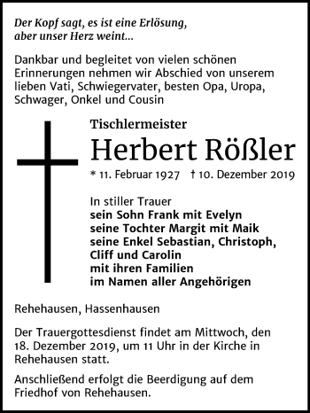 Traueranzeige von Herbert Rößler von Mitteldeutsche Zeitung Naumburg/Nebra