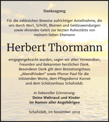 Traueranzeige von Herbert Thormann von Super Sonntag Merseburg/Querfurt