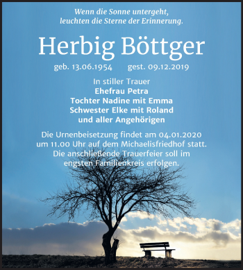 Traueranzeige von Herbig Böttger von Super Sonntag Zeitz