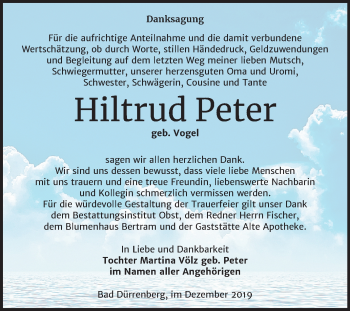 Traueranzeige von Hiltrud Peter von Super Sonntag Merseburg/Querfurt