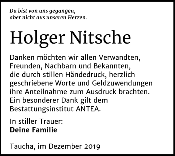 Traueranzeige von Holger Nitsche von Mitteldeutsche Zeitung Weißenfels