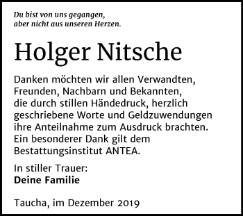 Traueranzeige von Holger Nitsche von Wochenspiegel Weißenfels