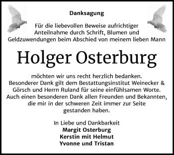 Traueranzeige von Holger Osterburg von Mitteldeutsche Zeitung Bernburg