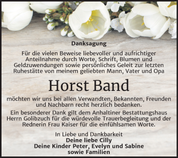 Traueranzeige von Horst Band von Mitteldeutsche Zeitung Dessau-Roßlau