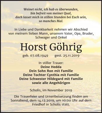 Traueranzeige von Horst Göhrig von Mitteldeutsche Zeitung Wittenberg