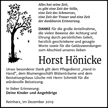 Traueranzeige von Horst Hönicke von Mitteldeutsche Zeitung Wittenberg