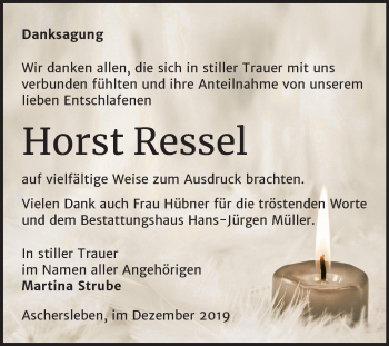 Traueranzeige von Horst Ressel von Mitteldeutsche Zeitung Aschersleben