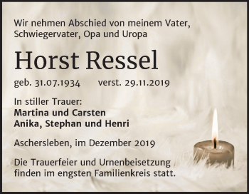 Traueranzeige von Horst Ressel von Mitteldeutsche Zeitung Aschersleben