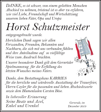 Traueranzeige von Horst Schutzmeister von Mitteldeutsche Zeitung Quedlinburg