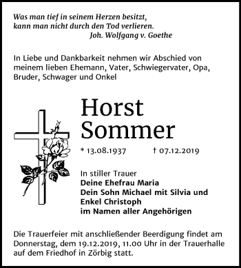 Traueranzeige von Horst Sommer von Mitteldeutsche Zeitung Bitterfeld