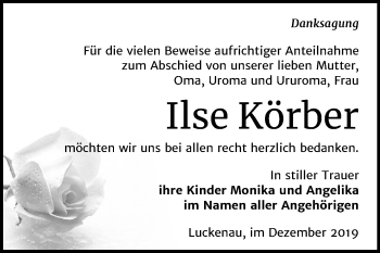 Traueranzeige von Ilse Körber von Mitteldeutsche Zeitung Zeitz