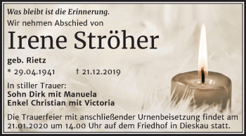 Traueranzeige von Irene Ströher von Mitteldeutsche Zeitung Halle/Saalkreis