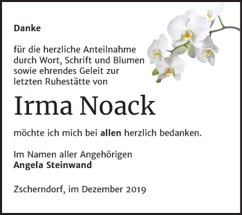 Traueranzeige von Irma Noack von Mitteldeutsche Zeitung Bitterfeld
