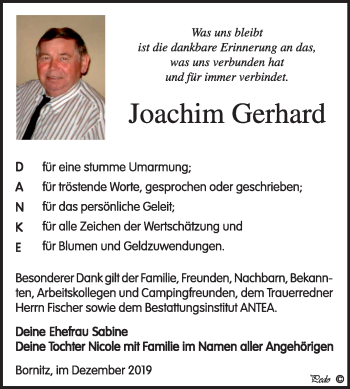 Traueranzeige von Joachim Gerhard von Super Sonntag Zeitz