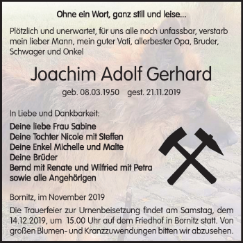 Traueranzeige von Joachim Adolf Gerhard von Super Sonntag Zeitz