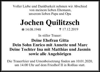 Traueranzeige von Jochen Quilitzsch von Mitteldeutsche Zeitung Dessau-Roßlau