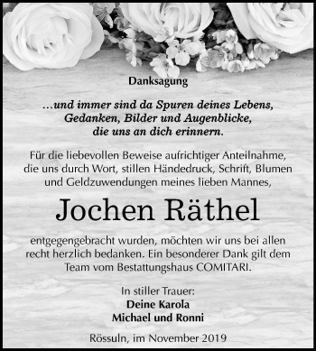 Traueranzeige von Jochen Räthel von Mitteldeutsche Zeitung Weißenfels