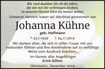 Traueranzeige von Johanna Kühne von Super Sonntag Merseburg/Querfurt